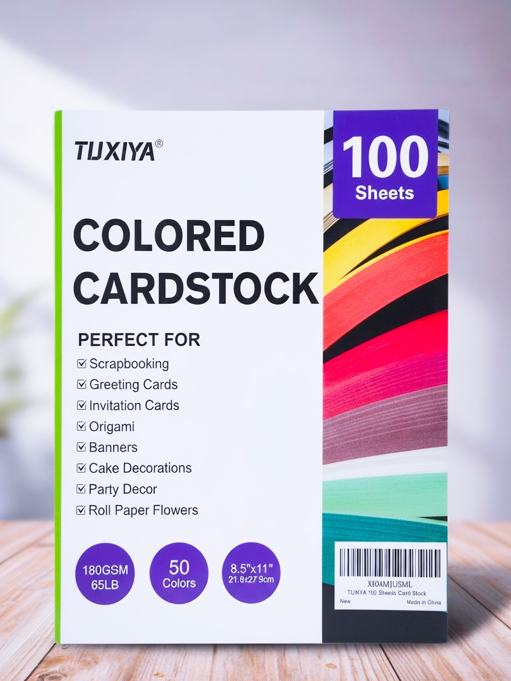 Tuxiya Colored Cardstock Pack - Assorted Bright Colors (50 Colors, 100 Sheets)